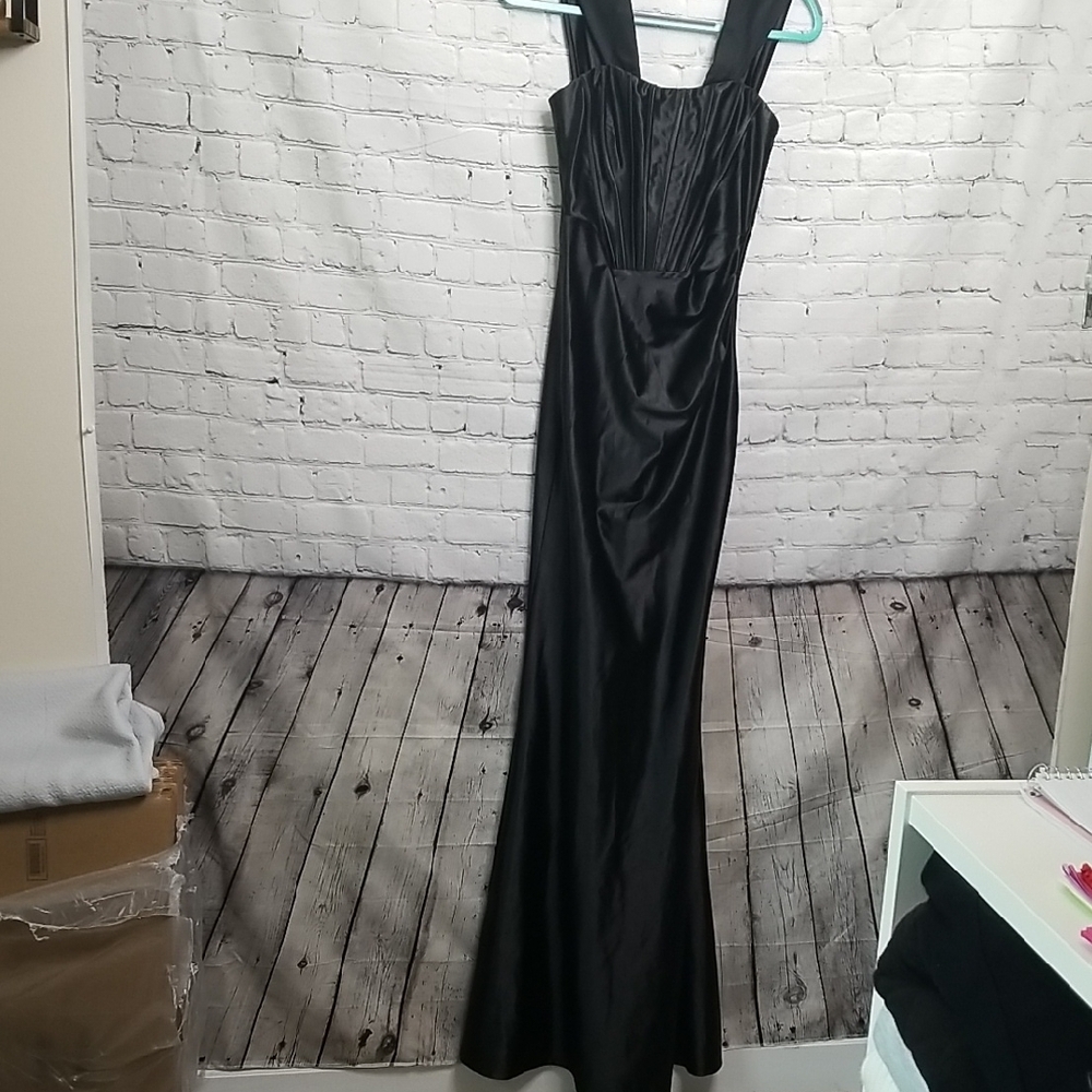Faeriesty Black Satin Mermaid Gown XSmall NWT